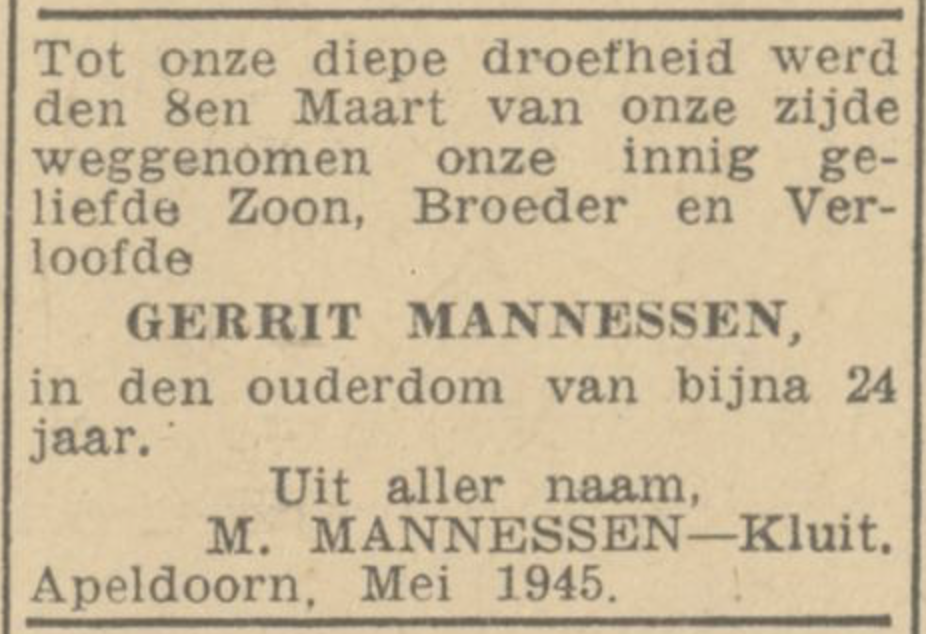 Overlijdensbericht Gerrit Mannessen