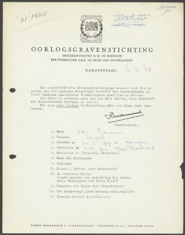 Historisch document Kasper van Ommen