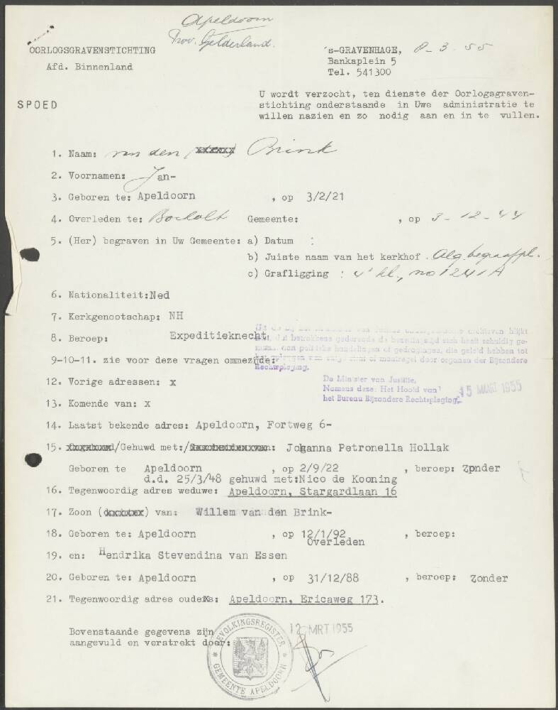 Historisch document Jan van den Brink