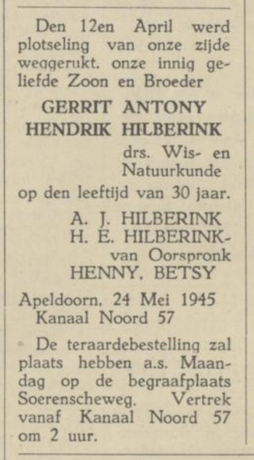 Overlijdensbericht Gerrit Hilberink
